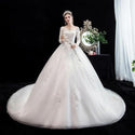 Luxury Illusion V Neck Full Sleeve Wedding Dress With Train | EdleessFashion
