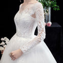 Luxury Illusion V Neck Full Sleeve Wedding Dress With Train | EdleessFashion