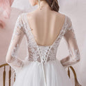 Noble Lace O Neck Full Sleeve Wedding Dress A-line With Train | EdleessFashion