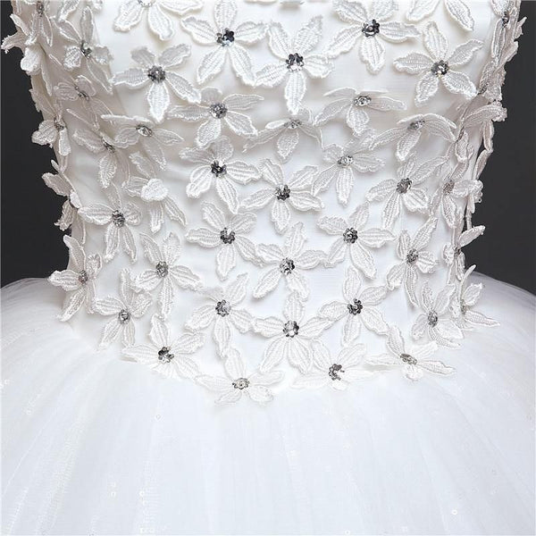 New Arrival O Neck Applique Long Train Wedding Dress Elegant Lace Up | EdleessFashion