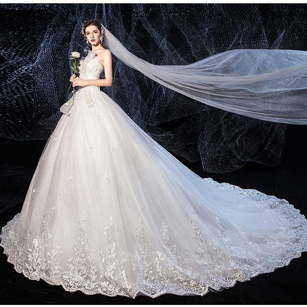 Sexy Strapless Sleeveless Lace Wedding Dress Plus Size | EdleessFashion
