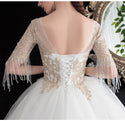 Sexy Noble V Neck Beading Tassel Half Sleeve Wedding Dress - EdleessFashion