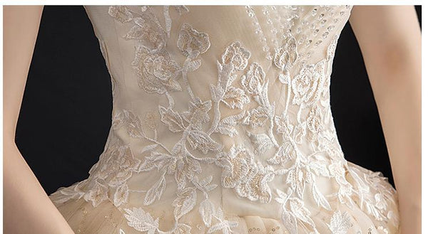Sexy Shining Beading Lace Strapless Classic Embroidery Wedding Gown - EdleessFashion
