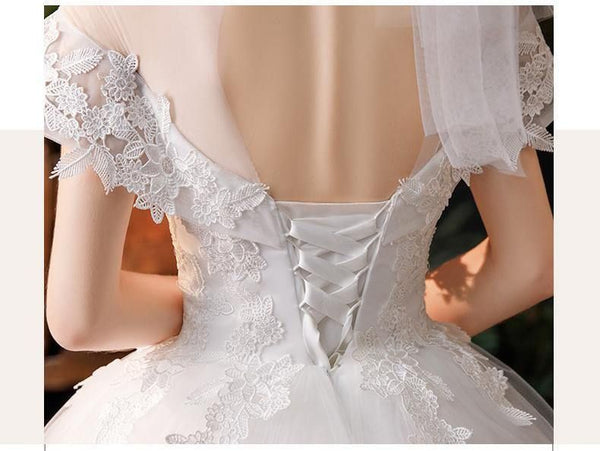 Luxury O Neck Short Sleeve New Pure White Wedding Dress | EdleessFashion