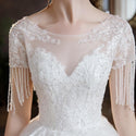 High-quality O Neck Short Sleeve Wedding Dress Beautiful Lace Beading Bridal Gown | EdleessFashion