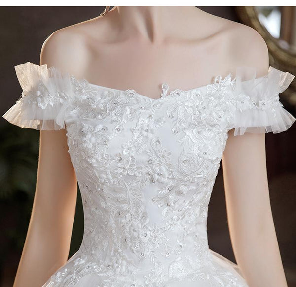 Sexy Wedding Dress Off The Shoulder Lace Flower Gown - EdleessFashion