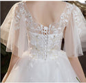Sexy V Neck Simple Plus Size Wedding Dress Lace Flower Dress - EdleessFashion