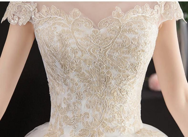 Beautiful New O Neck Short Sleeve Simple Wedding Dress | EdleessFashion