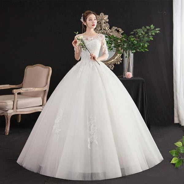 Sexy Classic Lace O Neck Half Sleeve New Wedding Dress | EdleessFashion