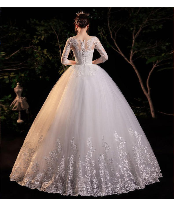 Sexy Wedding Dress Simple O Neck Half Sleeve Beautiful Lace Wedding Gown - EdleessFashion