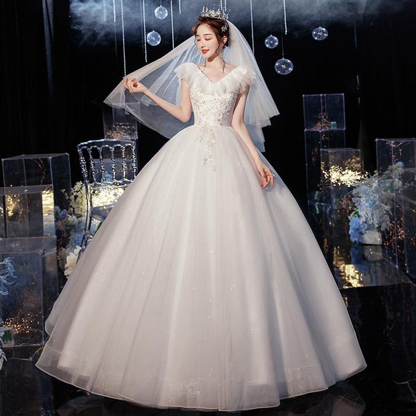 Sexy Tulle Wedding Dress For Pregnant V-neck Lace Up Ball Gown - EdleessFashion
