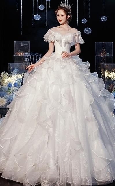 Sexy Big Sweep Train Luxury Applique Wedding Dress Ball Gown | EdleessFashion