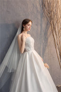 Sexy Strapless Simple Satin Wedding Dress A-line Lace Up Princess Wedding Gown - EdleessFashion