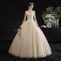 Sexy Shining Beading Lace Strapless Classic Embroidery Wedding Gown - EdleessFashion