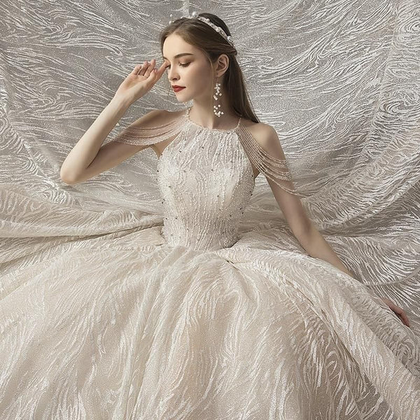 Luxurious Shiny Sexy Wedding Gown with Crystal Lace / Beading | EdleessFashion