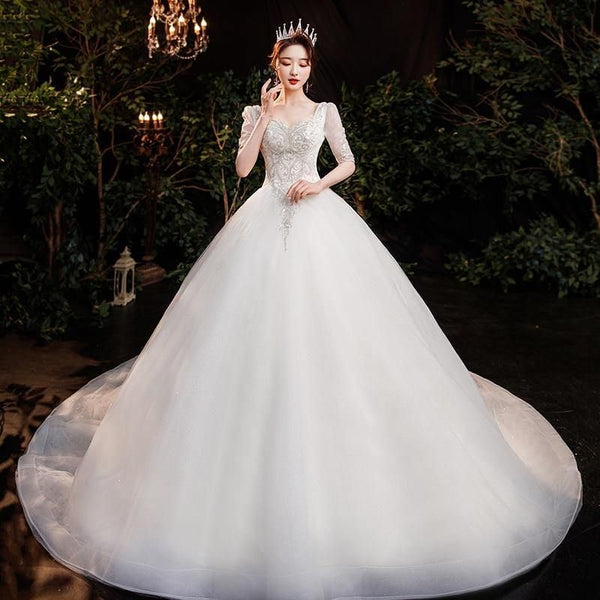 EdleessFashion Half Sleeve Square Collar Wedding Dress | EdleessFashion