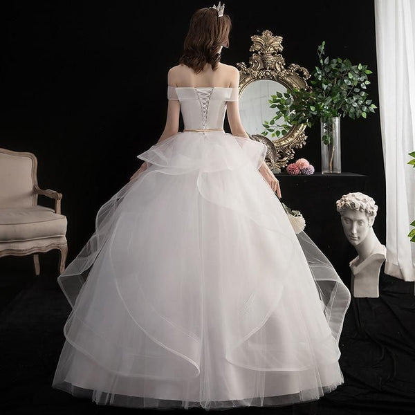 Sexy Wedding Dress Boat Neck Off White Ball Gown | EdleessFashion