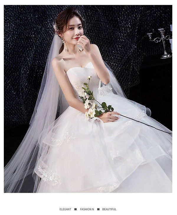 Sexy Strapless Sleeveless Flower Wedding Gown | EdleessFashion