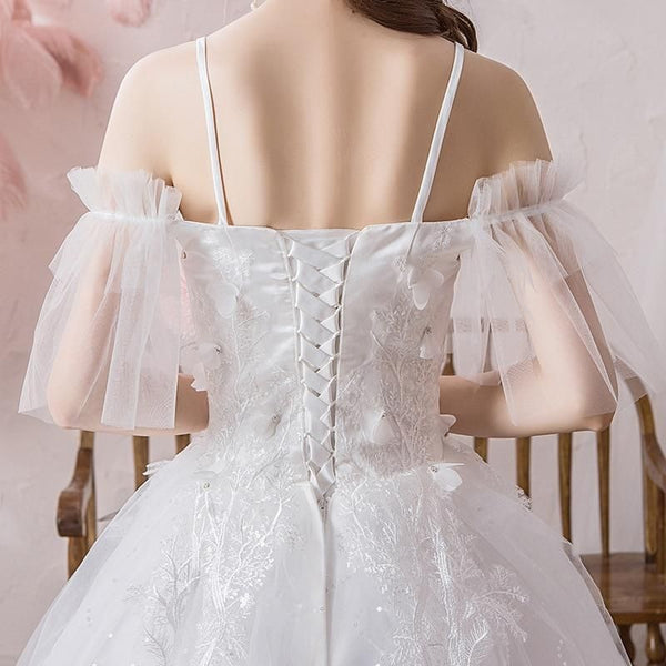 Sexy Boat Neck Half Sleeve Wedding Dress | EdleessFashion
