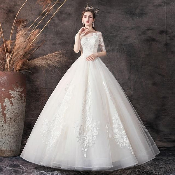 Sexy Wedding Dress Half Sleeve Wedding Gown | EdleessFashion