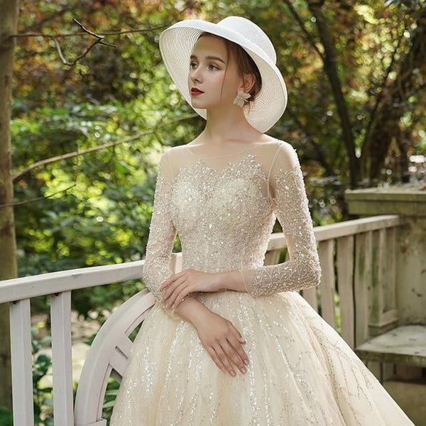 A-Line Luxury Appliques Beaded Wedding Gown | EdleessFashion