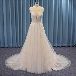 Sparkly Beaded Wedding Dress Sleeveless Gown | EdleessFashion