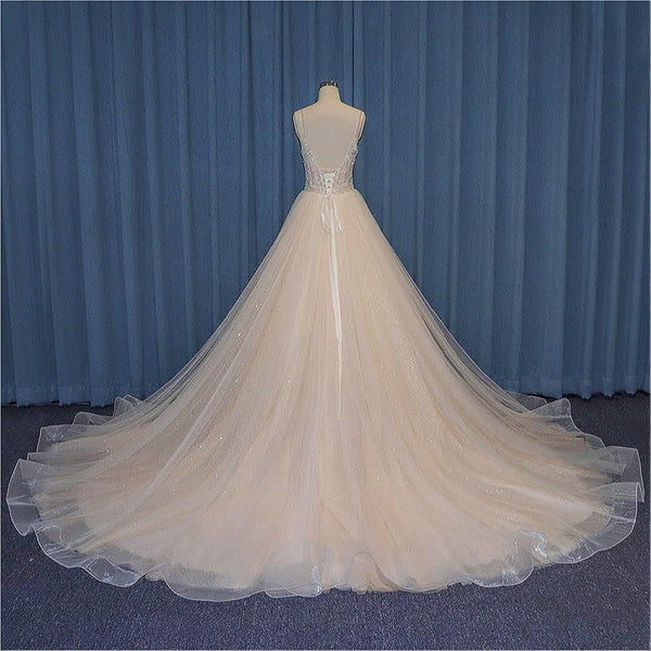 Shiny Luxury Wedding Dress with Spaghetti Straps | EdleessFashion