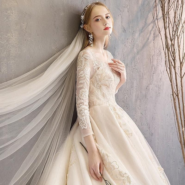 Elegant Wedding Dress with Floral Print | EdleessFashion
