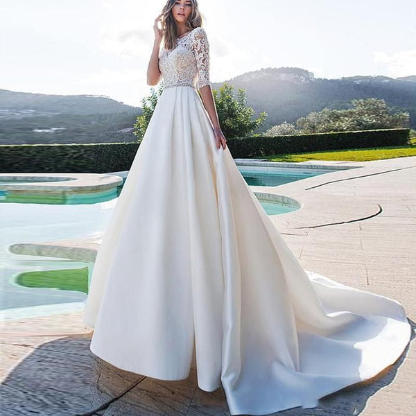 Princess Wedding Dress Half Sleeves With Pockets | EdleessFashion