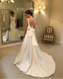 A-line Jewel Backless Satin Wedding Dress | EdleessFashion