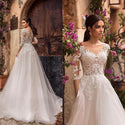 Elegant A-Line Wedding Dress 3/4 Sleeves Gown | EdleessFashion