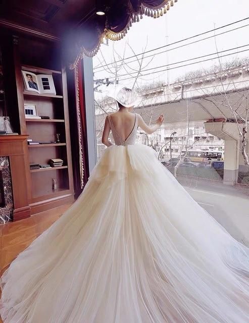 Luxury Wedding Dress Backless Sexy Pearl Beaded Boho | EdleessFashion