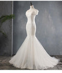 Luxury Lace Boat Neck Mermaid Wedding Gown With Train | EdleessFashion