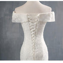 Luxury Lace Boat Neck Mermaid Wedding Gown With Train | EdleessFashion