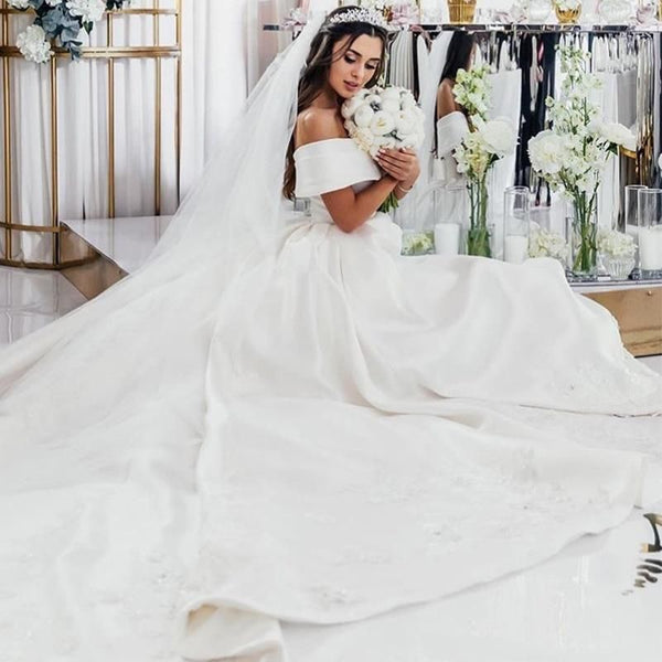 Luxury Off The Shoulder Wedding Dresses with Cathedral Train | EdleessFashion