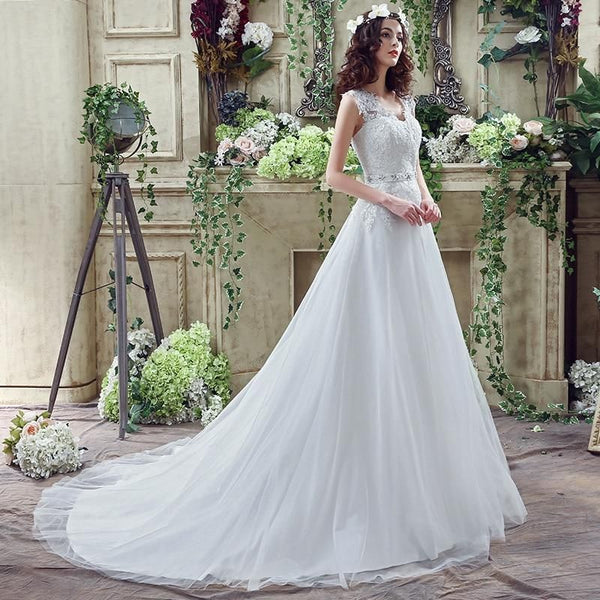 A-line with Sweep Train Wedding Dresses | EdleessFashion