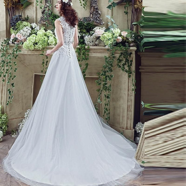 A-line with Sweep Train Wedding Dresses | EdleessFashion