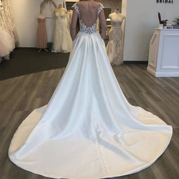 A-line Wedding Dresses with Sheer Scoop Neck | EdleessFashion