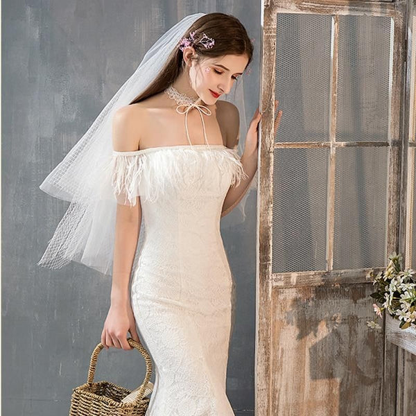 Sexy Lace Fish Tail Sweep Train Wedding Dress | EdleessFashion