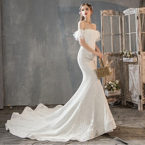 Sexy Lace Fish Tail Sweep Train Wedding Dress | EdleessFashion