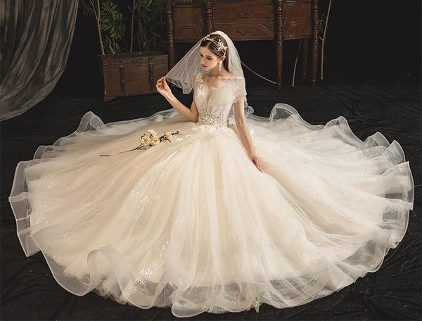 New Shiny Princess Wedding Dress with Luxurious Lace | EdleessFashion
