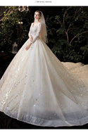 Luxury Princess Long Sleeves Wedding Dress with Crystal Sequined Lace | EdleessFashion