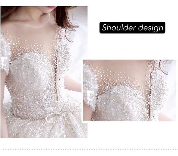 Luxury Princess Wedding Dress with Shiny Beading Crystals | EdleessFashion