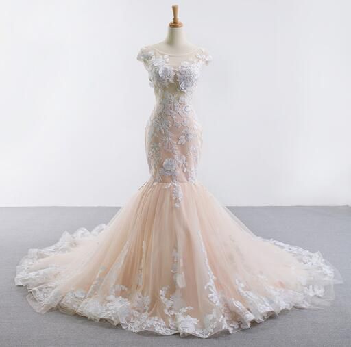Sexy Backless Flowers Mermaid Wedding Dress | EdleessFashion