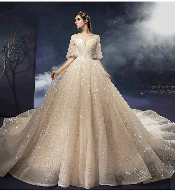 New Shiny Wedding Dress Luxury Beading Lace | EdleessFashion