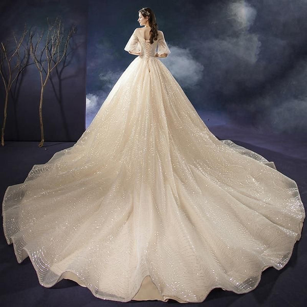 New Shiny Wedding Dress Luxury Beading Lace | EdleessFashion