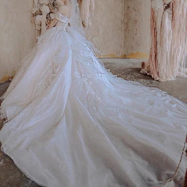Luxury Elegant Wedding Dress with Sequined Beading | EdleessFashion