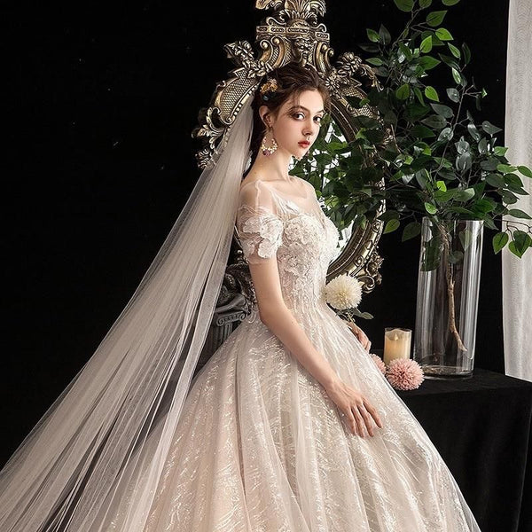 Luxury Shiny A-Line Wedding Dress With Train | EdleessFashion