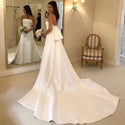 Satin A-line Wedding Dresses Strapless with Chapel Train | EdleessFashion