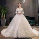 Sexy O Neck Full Sleeve Wedding Dress Illusion Lace Embroidery | EdleessFashion